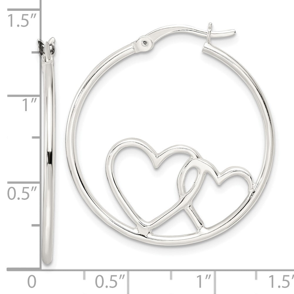 FJC Finejewelers 925 Sterling Silver Hearts Round 1.5x30mm Hoop Earrings 32 mm x 29 mm