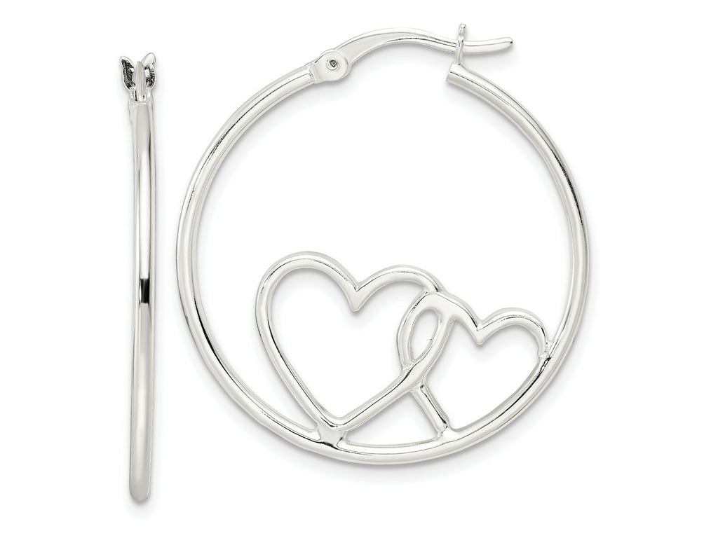 FJC Finejewelers 925 Sterling Silver Hearts Round 1.5x30mm Hoop Earrings 32 mm x 29 mm