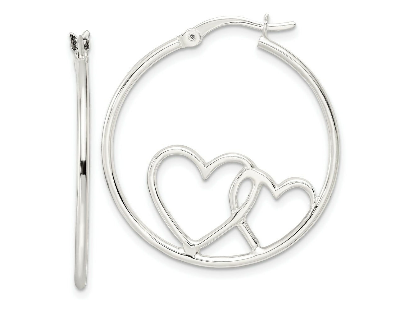FJC Finejewelers 925 Sterling Silver Hearts Round 1.5x30mm Hoop Earrings 32 mm x 29 mm