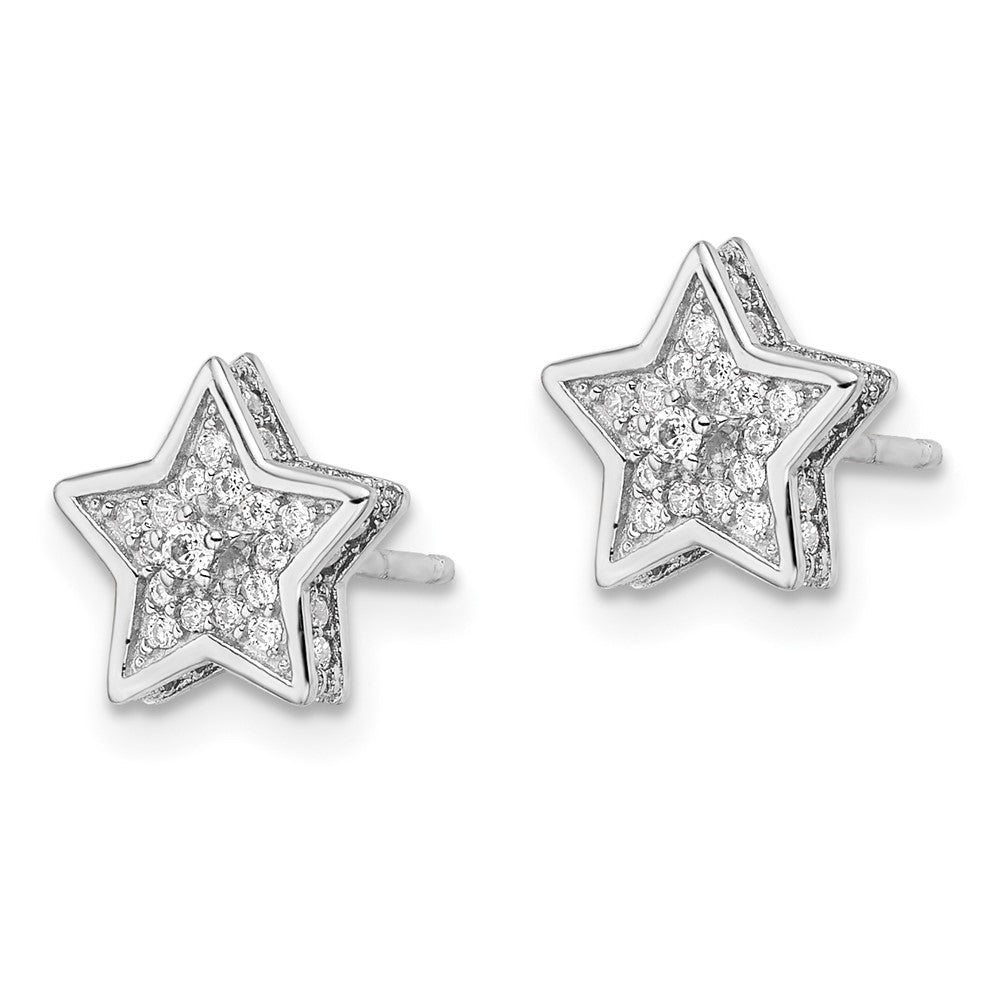FJC Finejewelers 925 Sterling Silver Button Polished Rhodium Plated CZ Star Post Earrings 9 x 9 mm