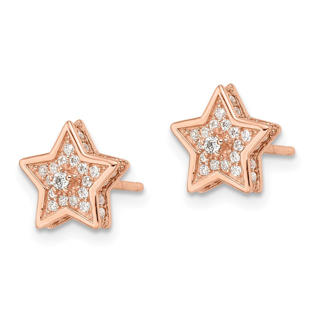 FJC Finejewelers 925 Sterling Silver Button Polished Rose-tone CZ Star Post Earrings 9 x 9 mm