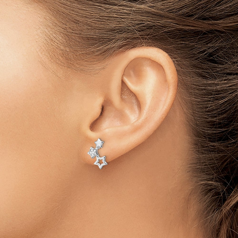 FJC Finejewelers 925 Sterling Silver Button Rhodium Plated Polished CZ Star Post Earrings 13 x 8 mm
