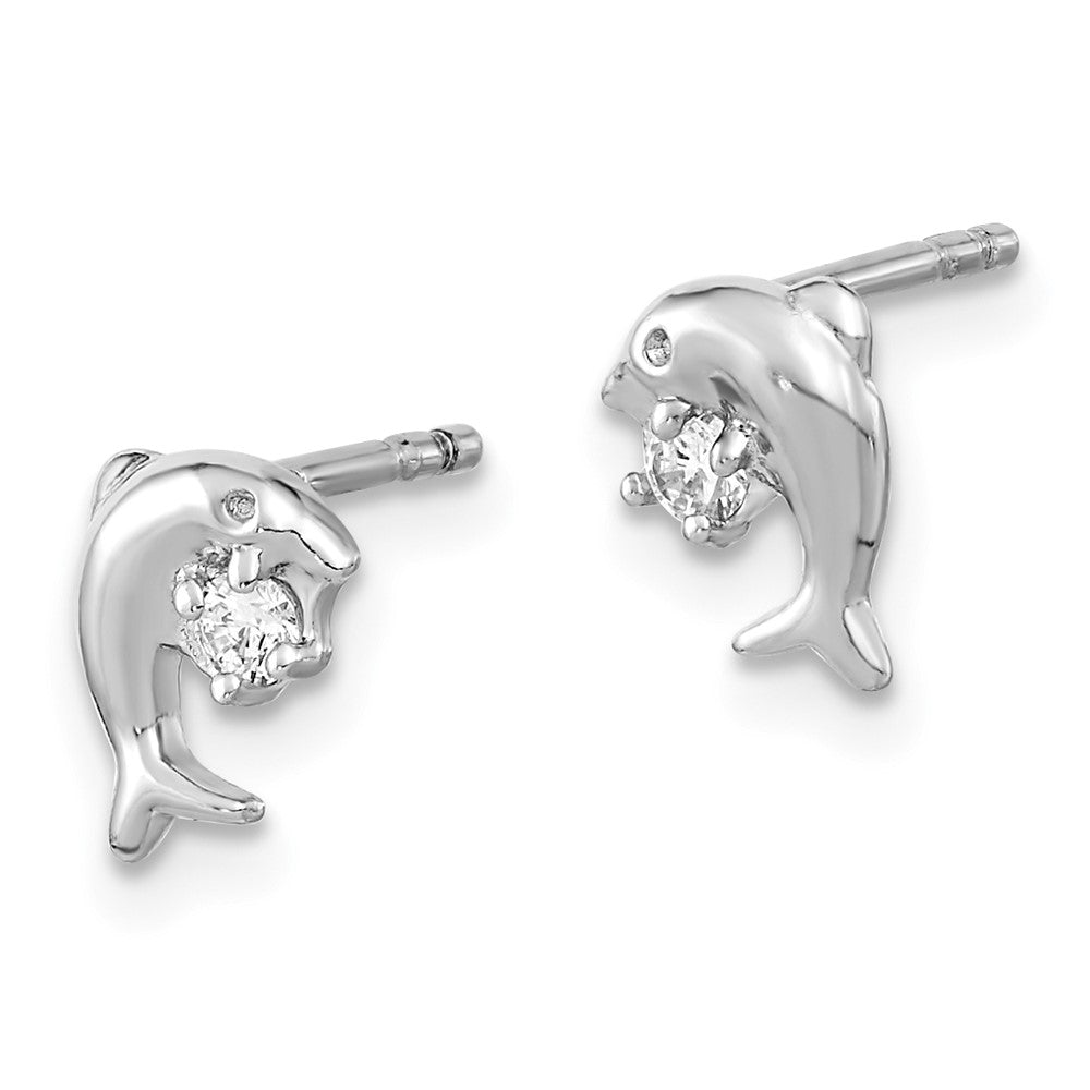 FJC Finejewelers 925 Sterling Silver Button Rhodium Plated CZ Dolphin Post Earrings 7 x 6 mm