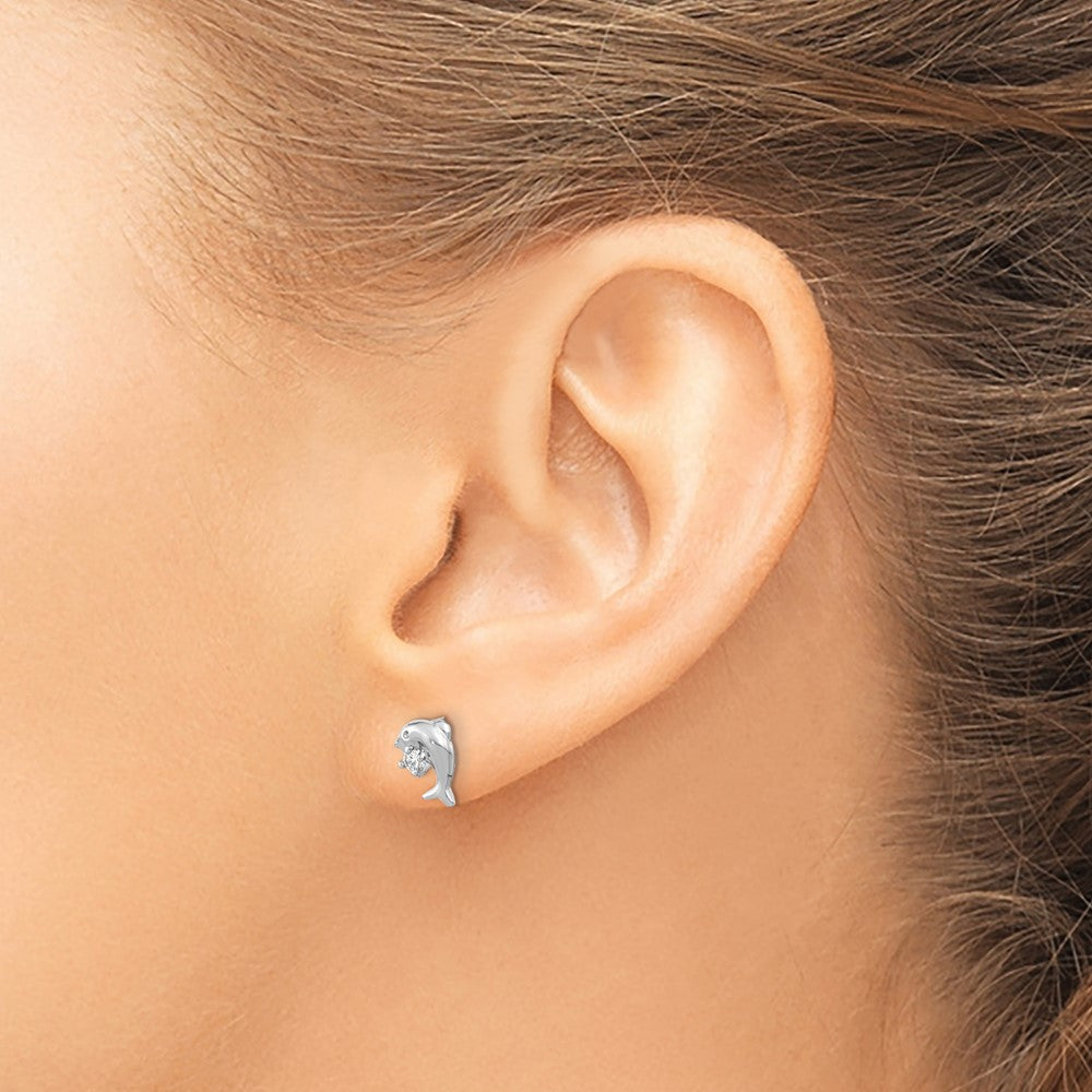FJC Finejewelers 925 Sterling Silver Button Rhodium Plated CZ Dolphin Post Earrings 7 x 6 mm