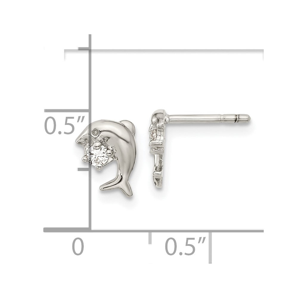 FJC Finejewelers 925 Sterling Silver Button Rhodium Plated CZ Dolphin Post Earrings 7 x 6 mm