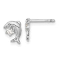 FJC Finejewelers 925 Sterling Silver Button Rhodium Plated CZ Dolphin Post Earrings 7 x 6 mm