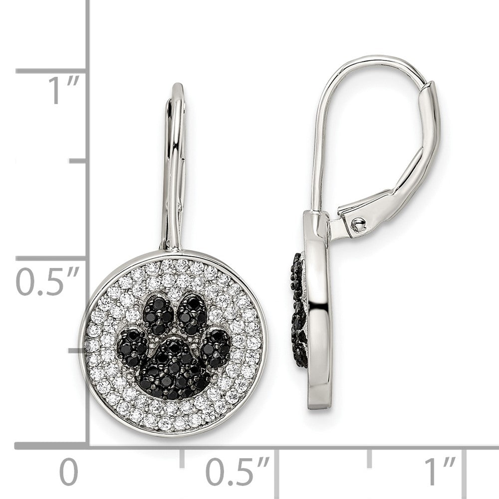 FJC Finejewelers 925 Sterling Silver Dangle  Polished CZ Paw Print Leverback Earrings 24 x 13 mm
