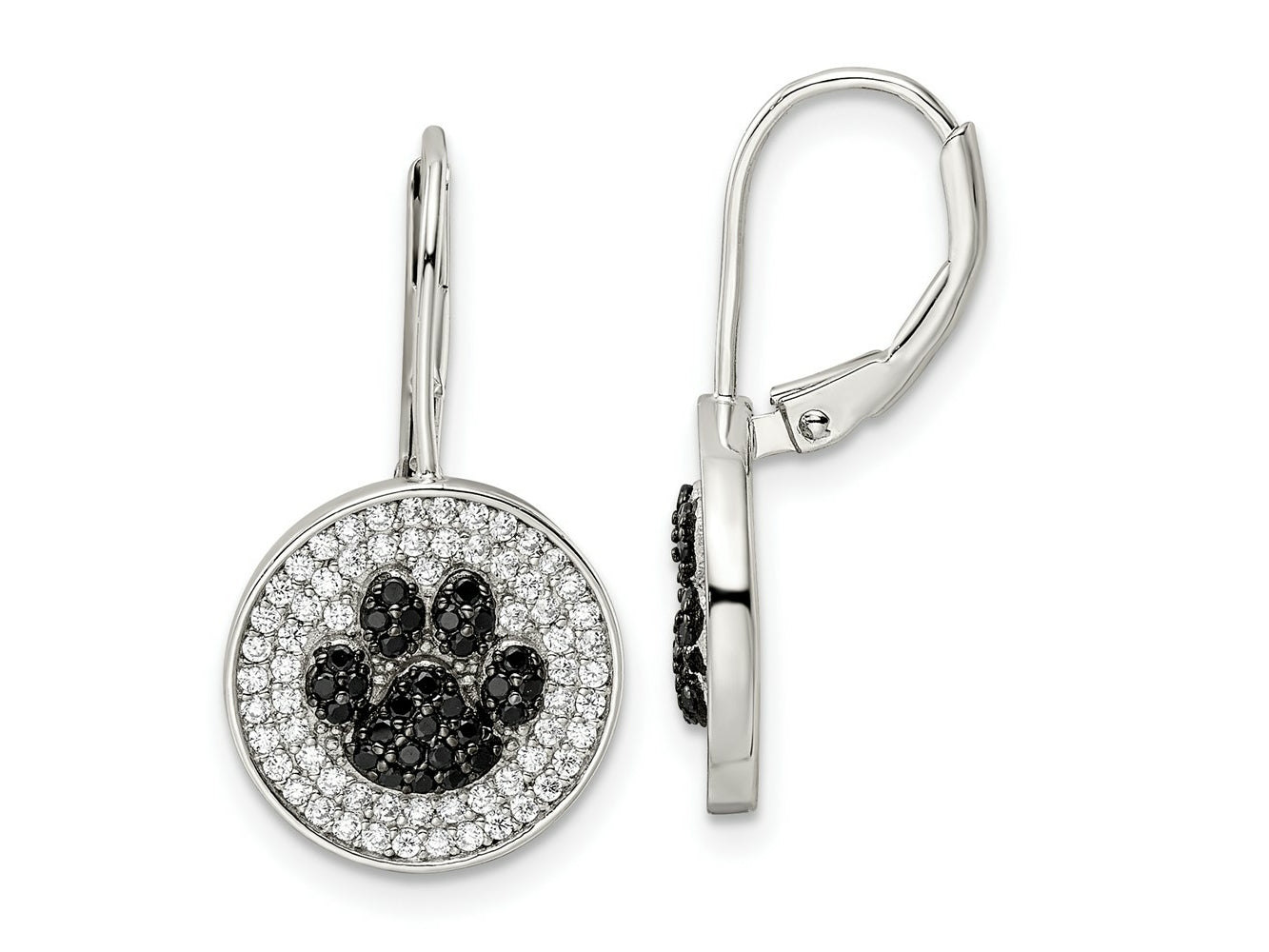 FJC Finejewelers 925 Sterling Silver Dangle  Polished CZ Paw Print Leverback Earrings 24 x 13 mm