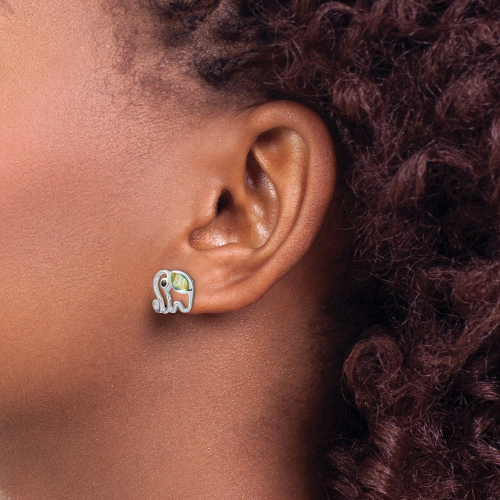 FJC Finejewelers 925 Sterling Silver Button Rhodium Plated Abalone Elephant Post Earrings 10 x 11 mm