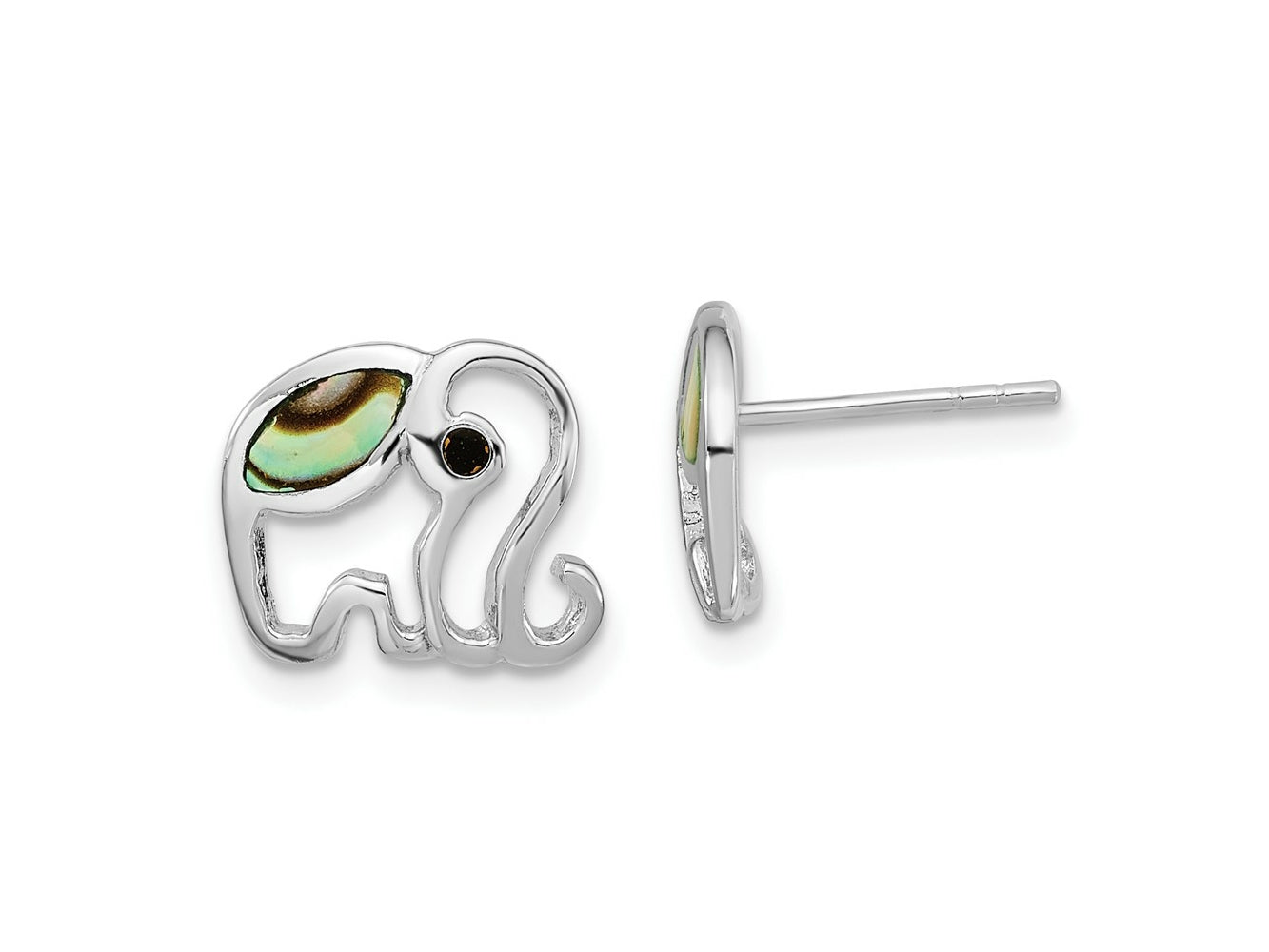 FJC Finejewelers 925 Sterling Silver Button Rhodium Plated Abalone Elephant Post Earrings 10 x 11 mm
