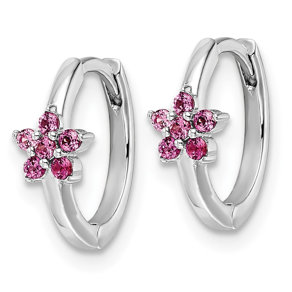 FJC Finejewelers 925 Sterling Silver Hoop Rhodium Plated Polished Dark Pink CZ Earrings 12 x 13 mm