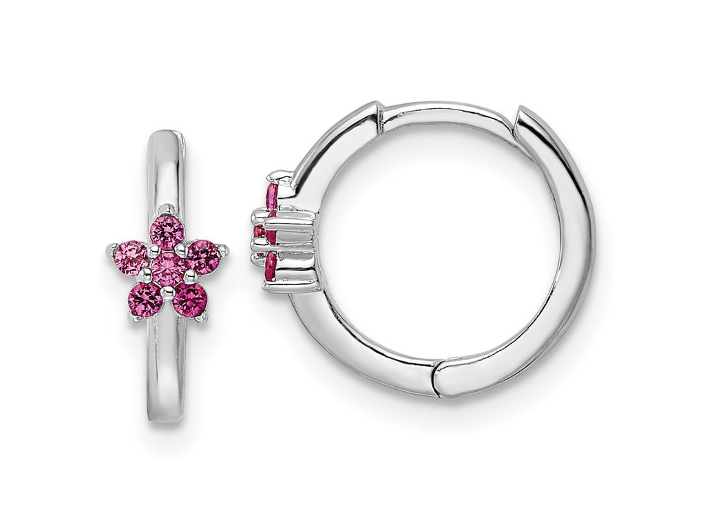 FJC Finejewelers 925 Sterling Silver Hoop Rhodium Plated Polished Dark Pink CZ Earrings 12 x 13 mm