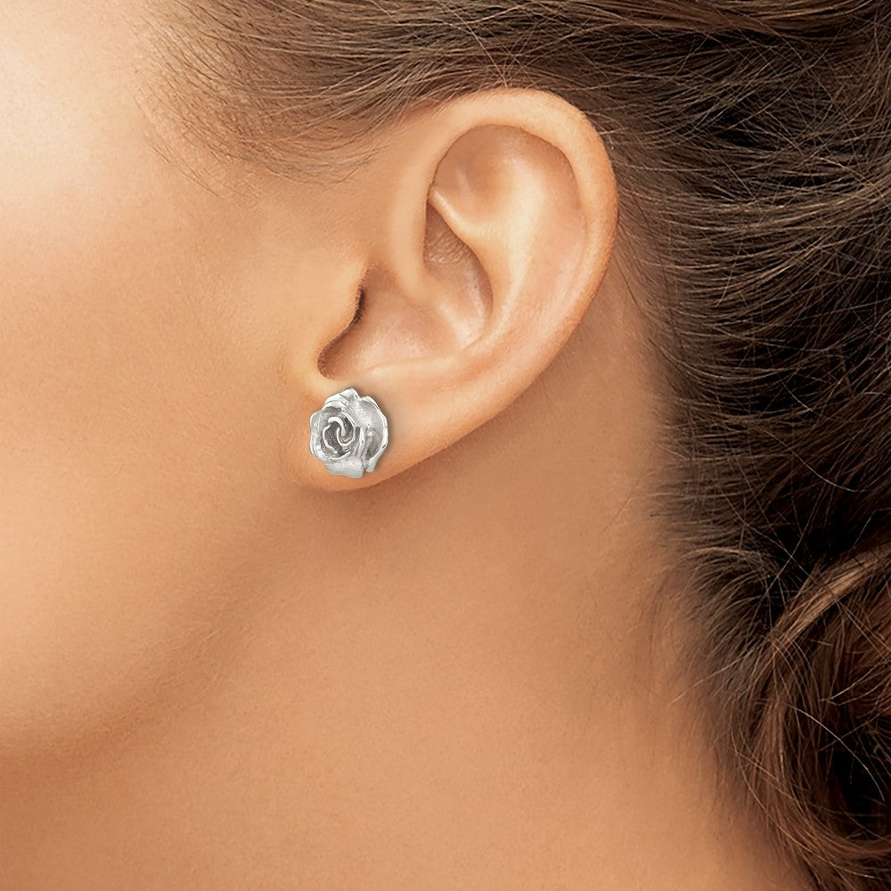 FJC Finejewelers 925 Sterling Silver Button Rhodium Plated Rose Post Earrings 12 x 12 mm