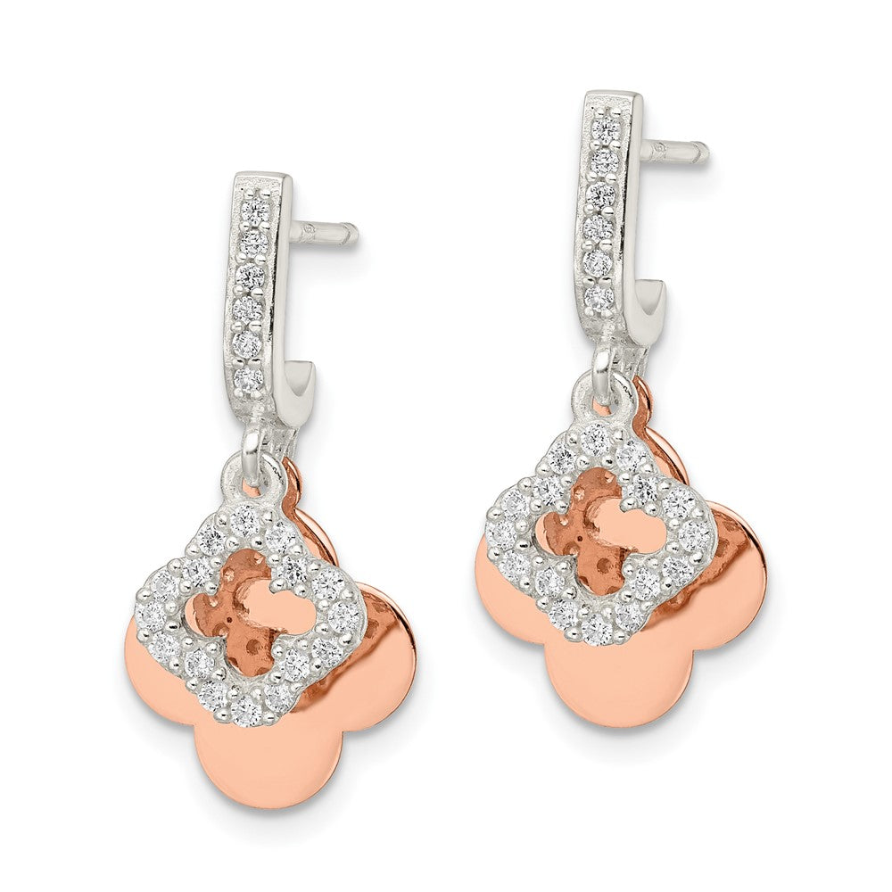 FJC Finejewelers 925 Sterling Silver Rose-tone Quatrefoil CZ Dangle Post Earrings 24 x 11 mm