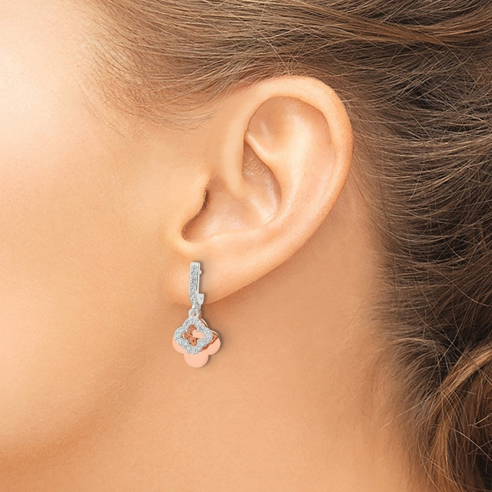 FJC Finejewelers 925 Sterling Silver Rose-tone Quatrefoil CZ Dangle Post Earrings 24 x 11 mm