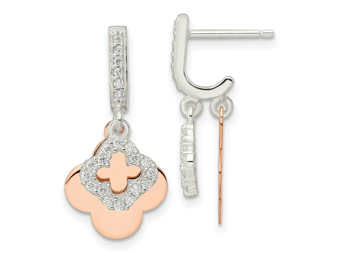 FJC Finejewelers 925 Sterling Silver Rose-tone Quatrefoil CZ Dangle Post Earrings 24 x 11 mm