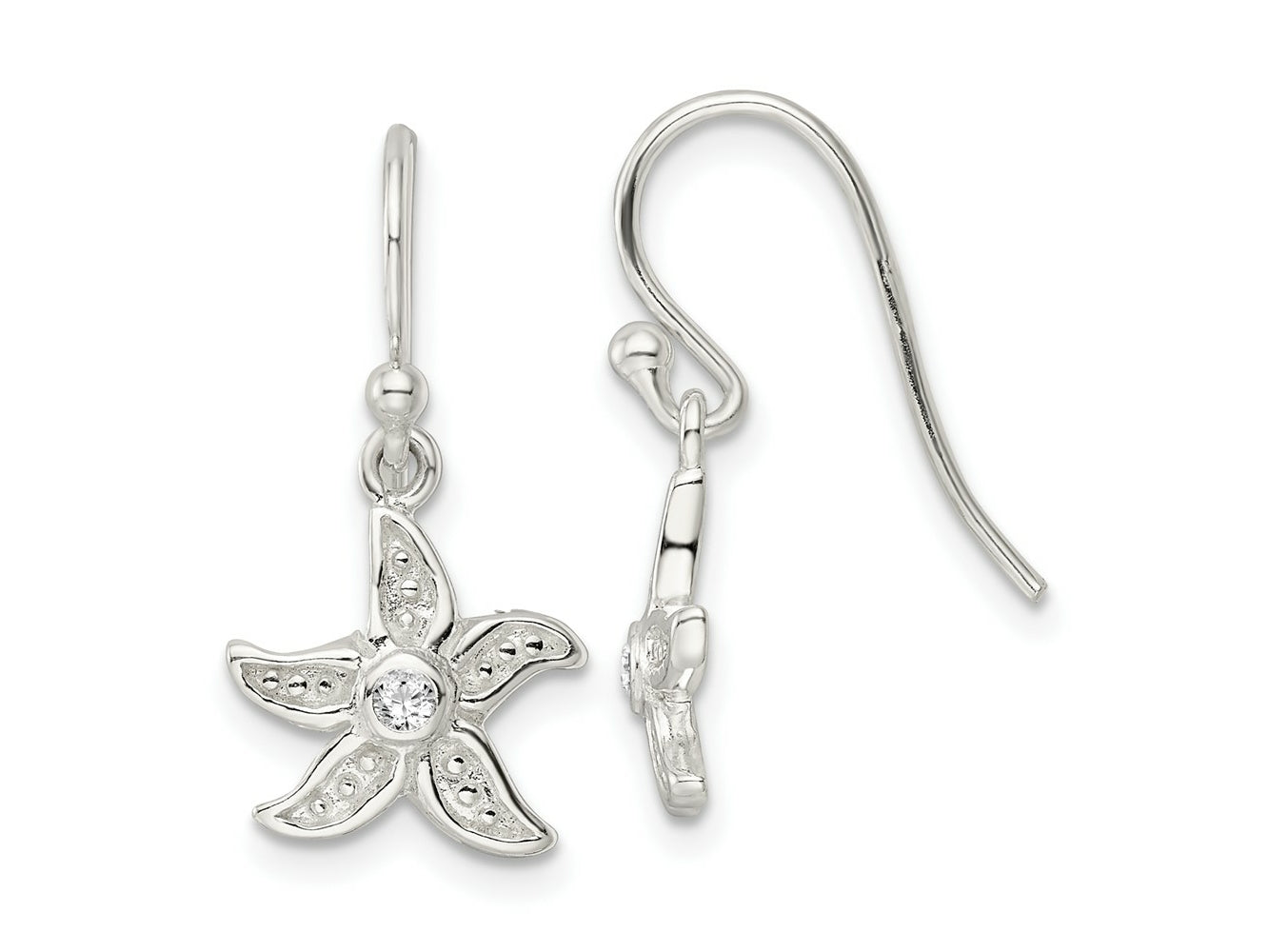 FJC Finejewelers 925 Sterling Silver Dangle Textured CZ Center Starfish Shepherd Hook Earrings 22 x 11 mm