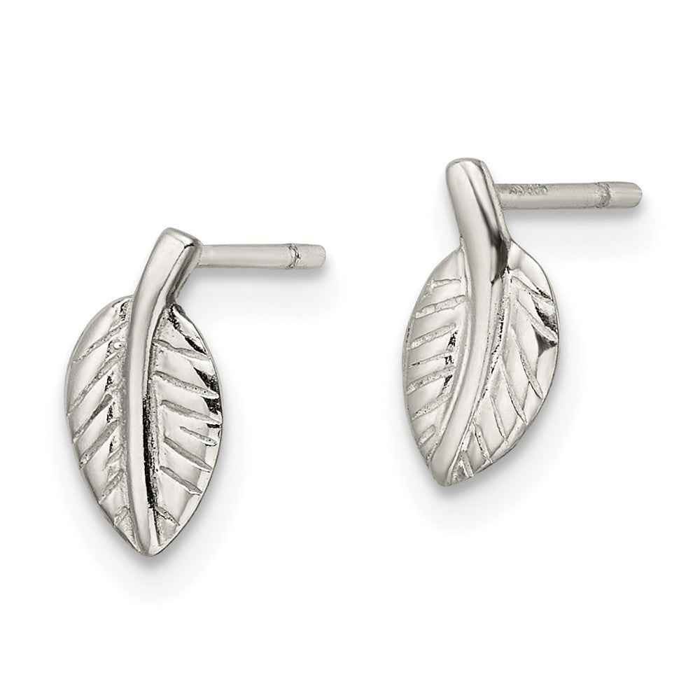 FJC Finejewelers 925 Sterling Silver Button Polished Tiny Leaf Post Earrings 9 x 4 mm