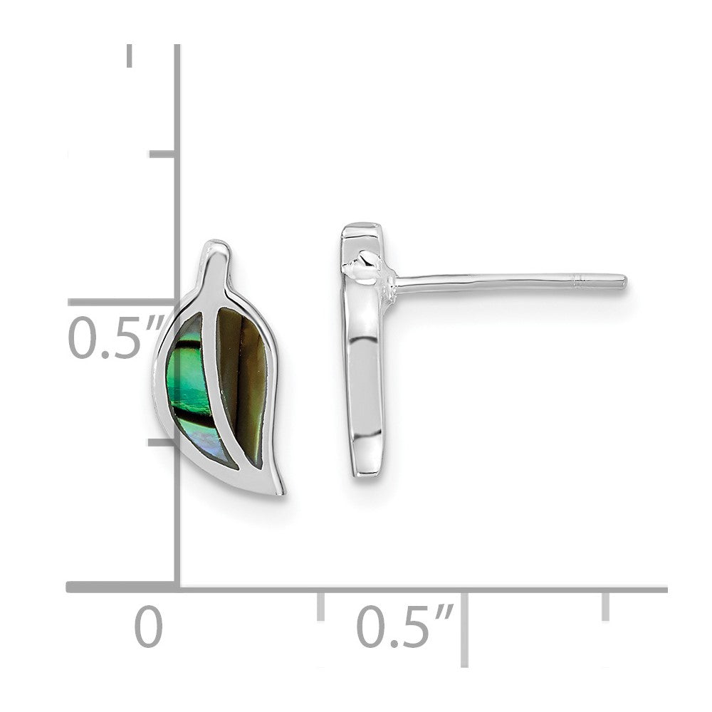 FJC Finejewelers 925 Sterling Silver Button Rhodium Plated Abalone Leaf Post Earrings 11 x 5 mm
