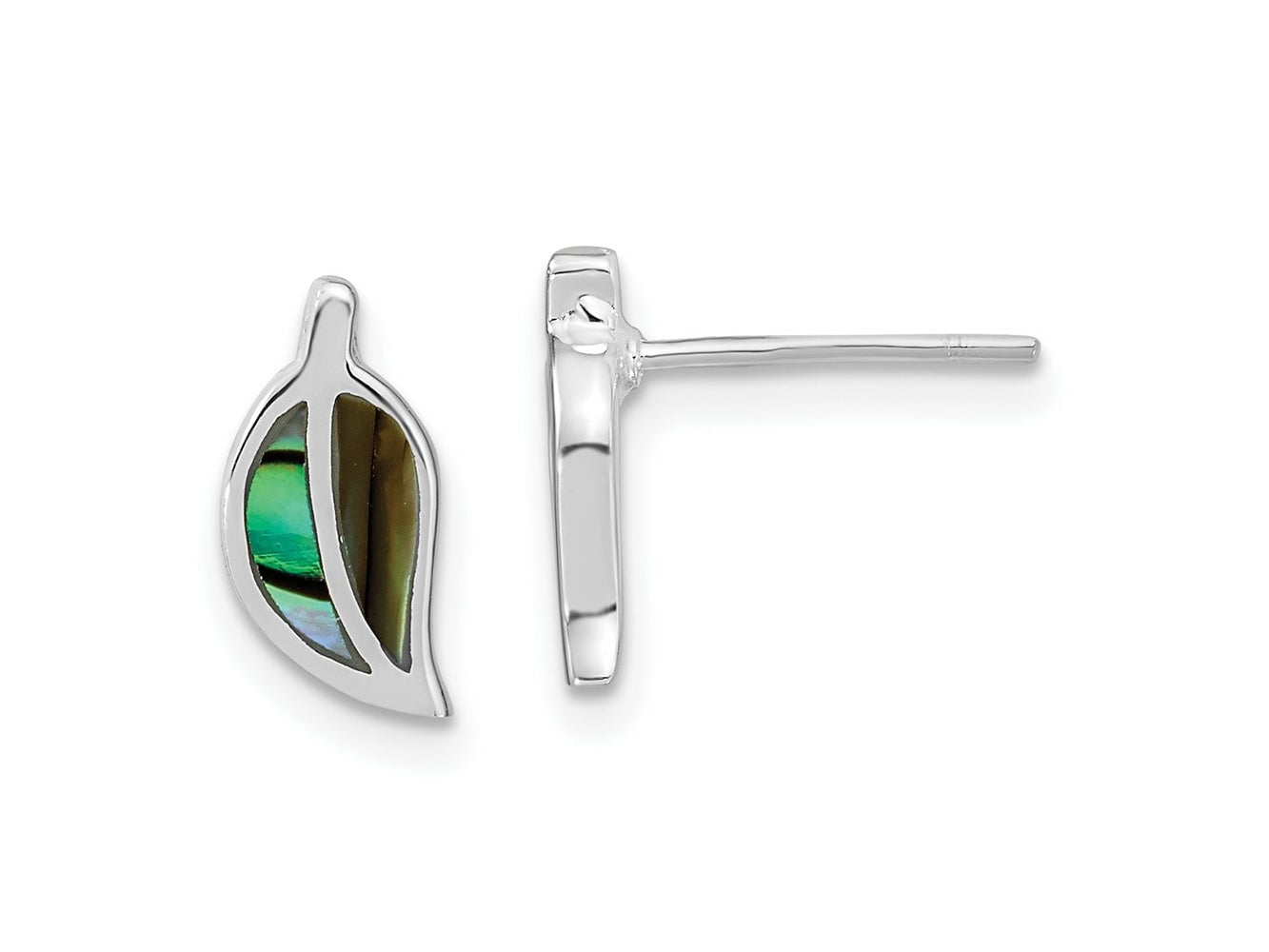 FJC Finejewelers 925 Sterling Silver Button Rhodium Plated Abalone Leaf Post Earrings 11 x 5 mm