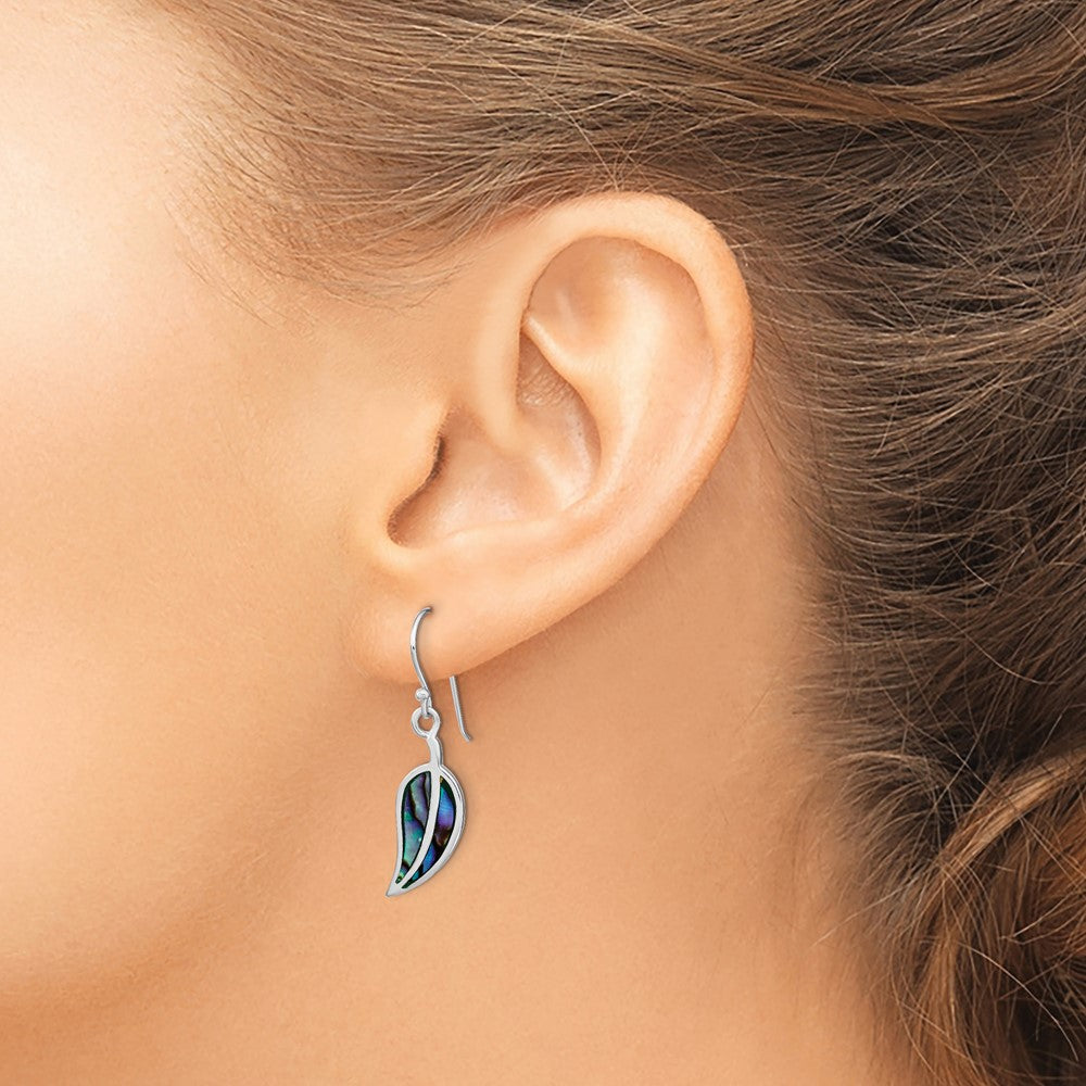 FJC Finejewelers 925 Sterling Silver Dangle Rhodium Plated Abalone Leaf Shephard Hook Earrings 31 x 8 mm