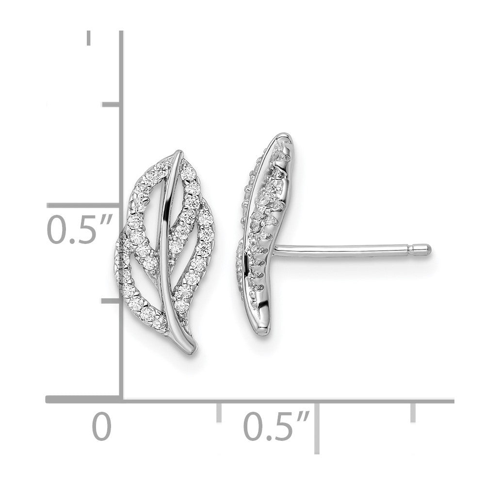 FJC Finejewelers 925 Sterling Silver Button Rhodium Plated Polished CZ Leaf Post Earrings 13 x 7 mm