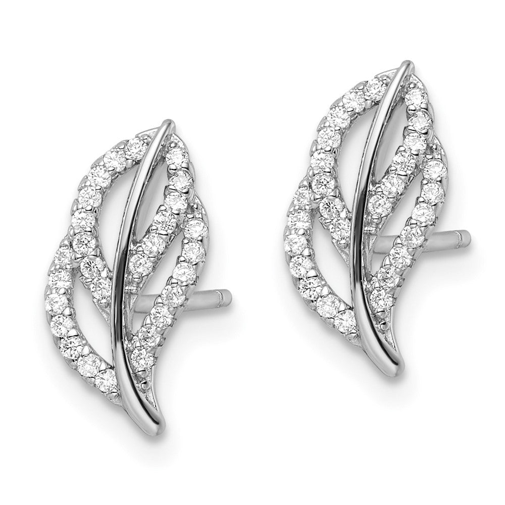 FJC Finejewelers 925 Sterling Silver Button Rhodium Plated Polished CZ Leaf Post Earrings 13 x 7 mm