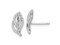 FJC Finejewelers 925 Sterling Silver Button Rhodium Plated Polished CZ Leaf Post Earrings 13 x 7 mm