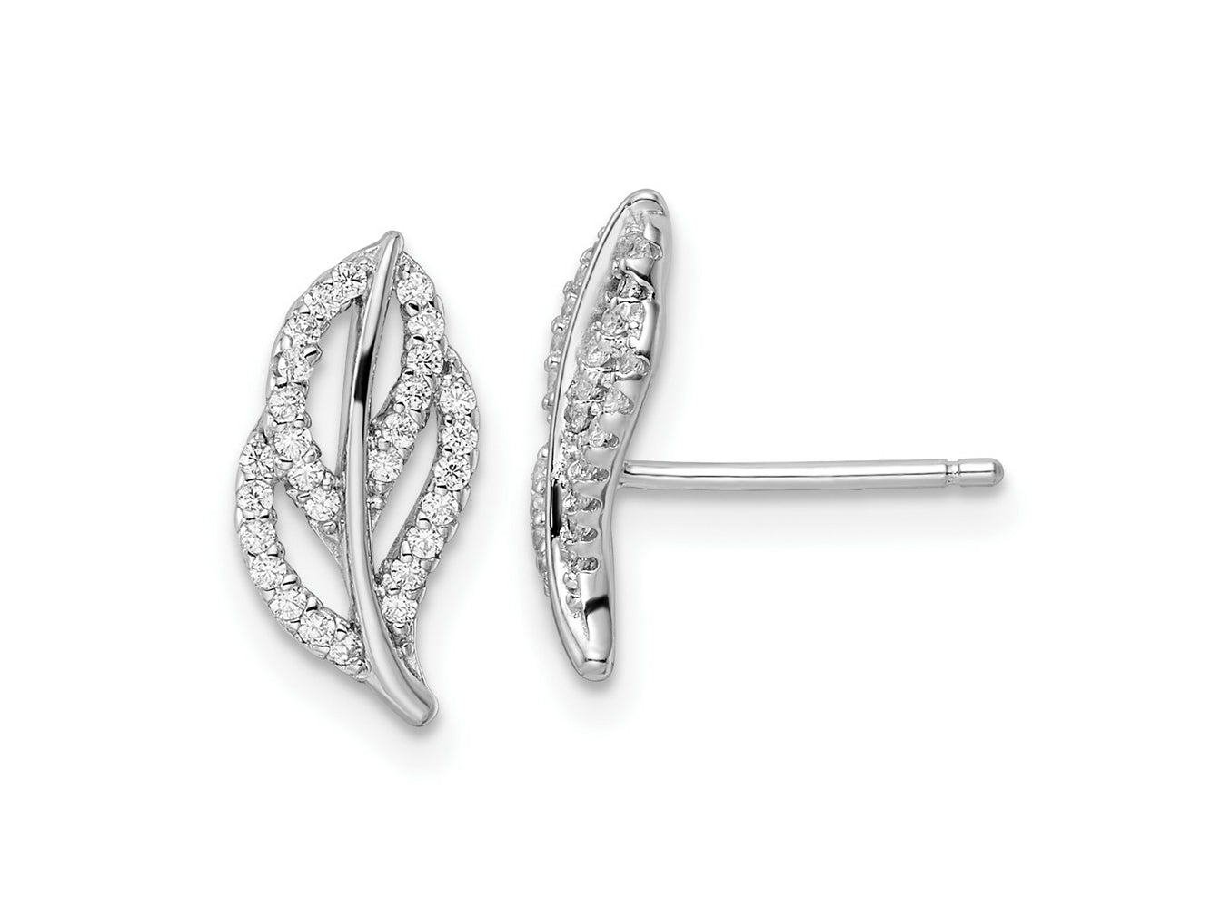 FJC Finejewelers 925 Sterling Silver Button Rhodium Plated Polished CZ Leaf Post Earrings 13 x 7 mm
