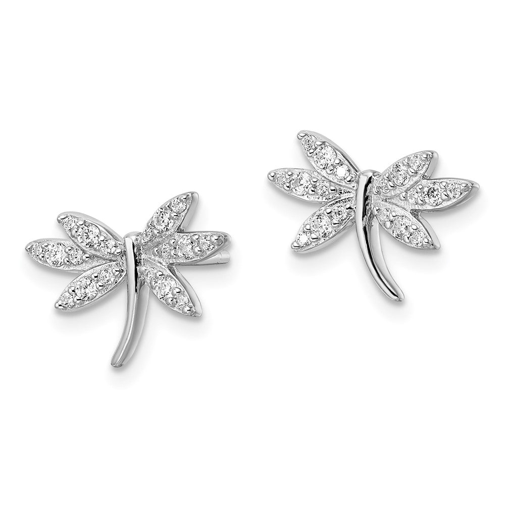 FJC Finejewelers 925 Sterling Silver Button Rhodium Plated CZ Dragonfly Post Earrings 9 x 14 mm
