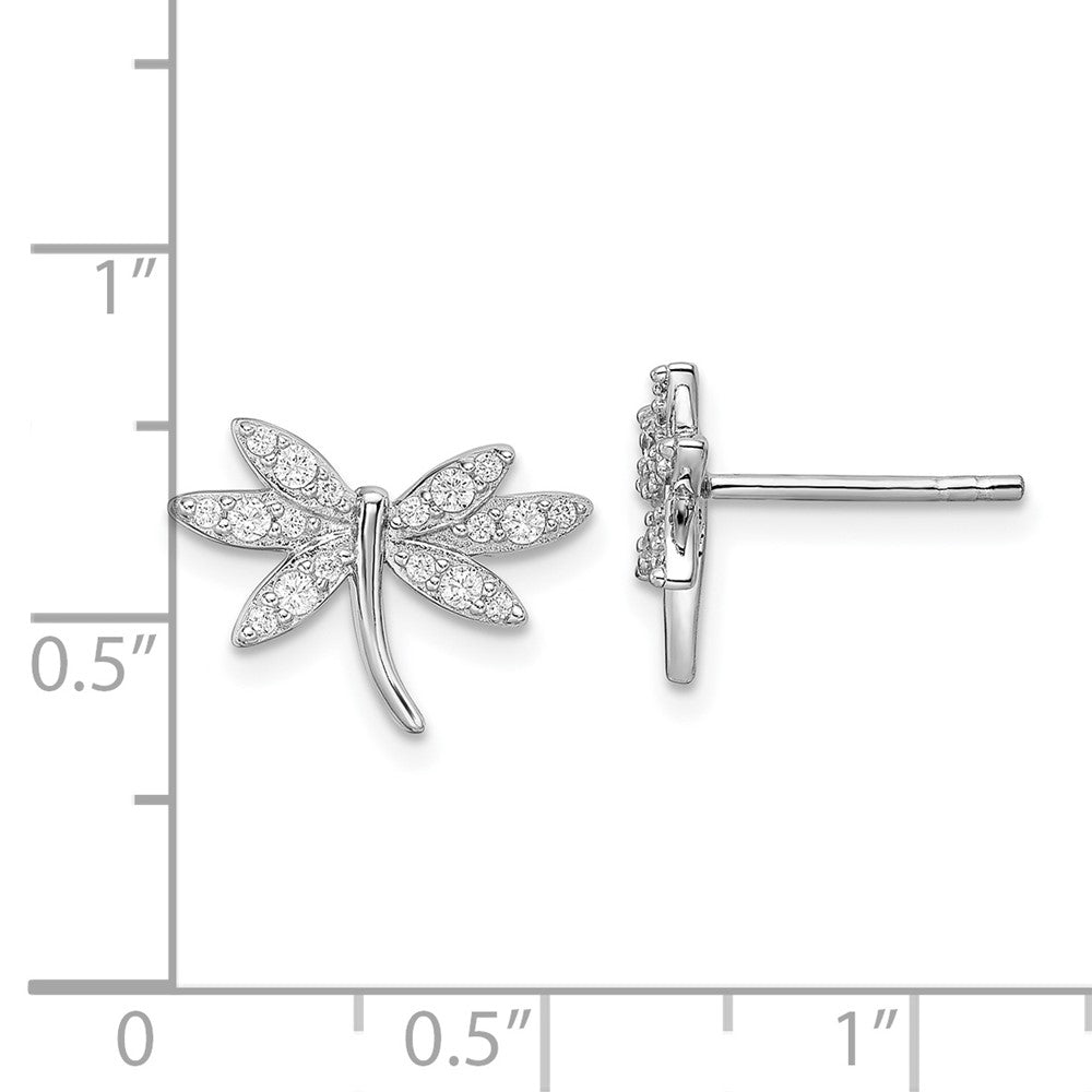 FJC Finejewelers 925 Sterling Silver Button Rhodium Plated CZ Dragonfly Post Earrings 9 x 14 mm