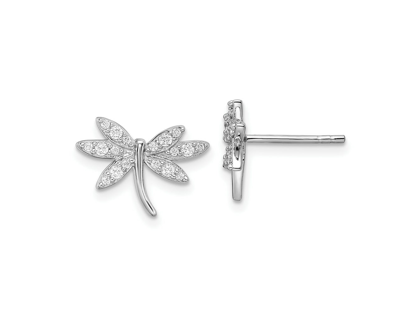 FJC Finejewelers 925 Sterling Silver Button Rhodium Plated CZ Dragonfly Post Earrings 9 x 14 mm