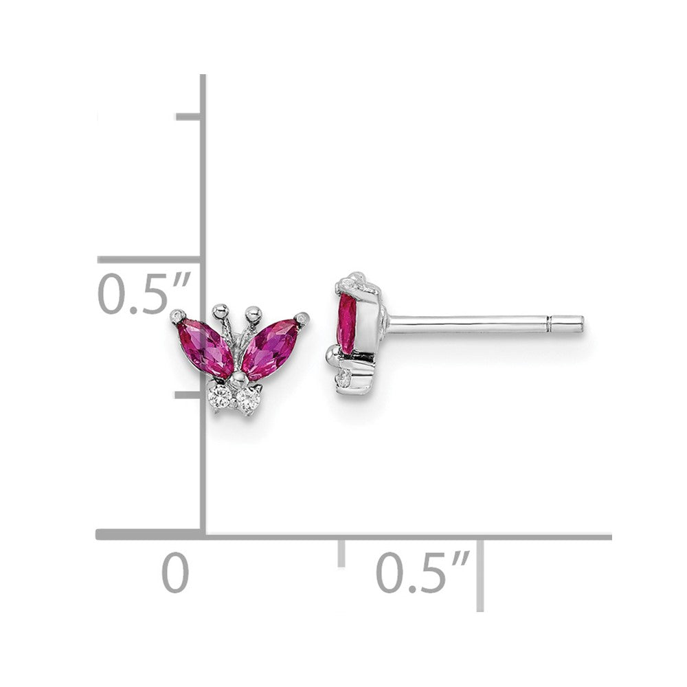 FJC Finejewelers 925 Sterling Silver Button  Red and White CZ Butterfly Post Earrings 5 x 7 mm