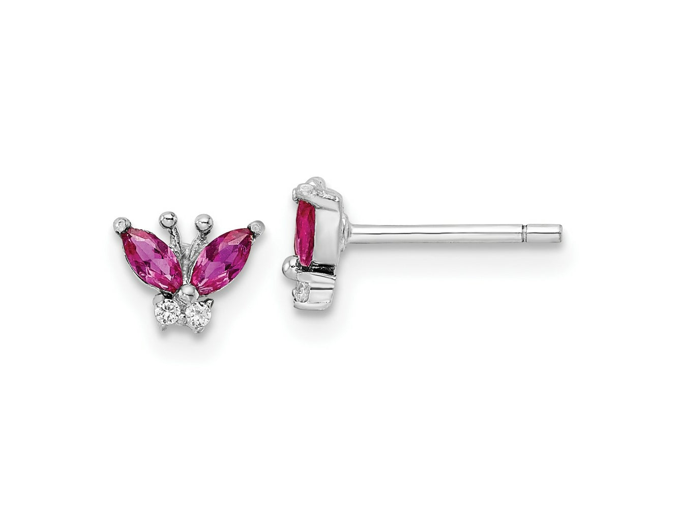 FJC Finejewelers 925 Sterling Silver Button  Red and White CZ Butterfly Post Earrings 5 x 7 mm