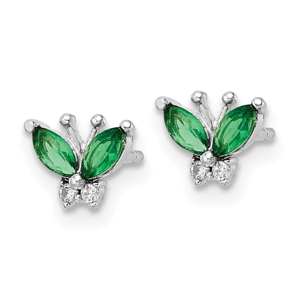 FJC Finejewelers 925 Sterling Silver Button  Green and White CZ Butterfly Post Earrings 5 x 7 mm