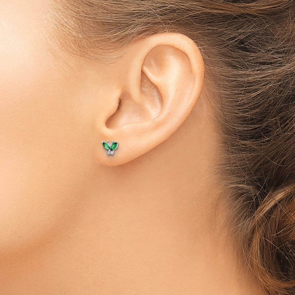 FJC Finejewelers 925 Sterling Silver Button  Green and White CZ Butterfly Post Earrings 5 x 7 mm