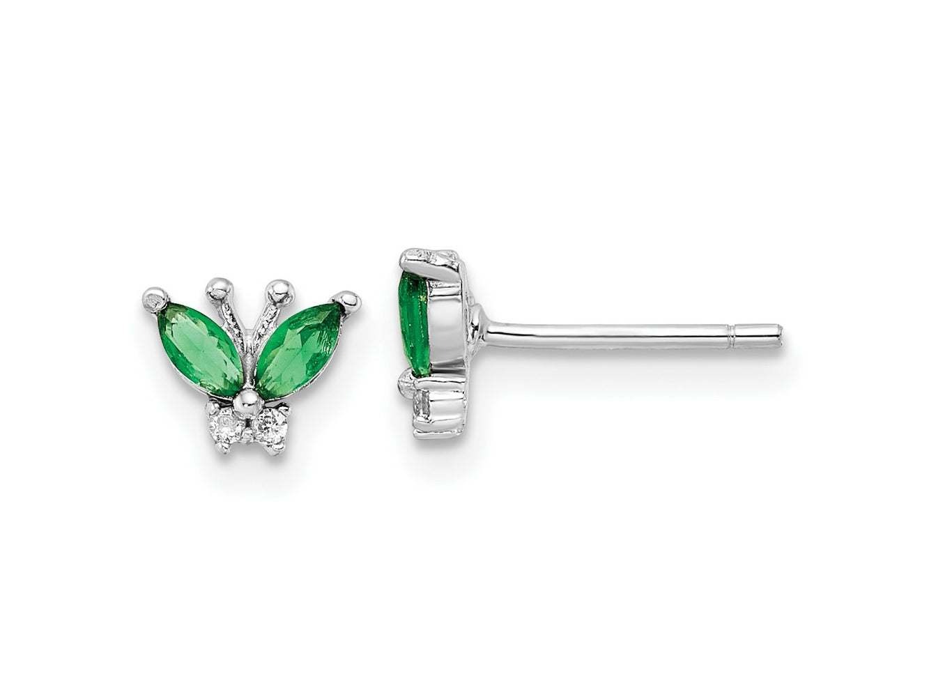 FJC Finejewelers 925 Sterling Silver Button  Green and White CZ Butterfly Post Earrings 5 x 7 mm