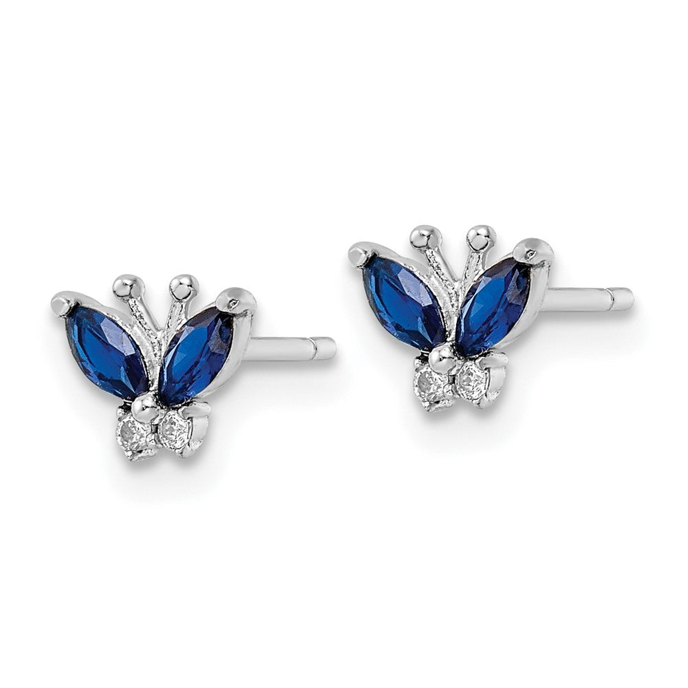 FJC Finejewelers 925 Sterling Silver Button  Blue and White CZ Butterfly Post Earrings 5 x 6 mm