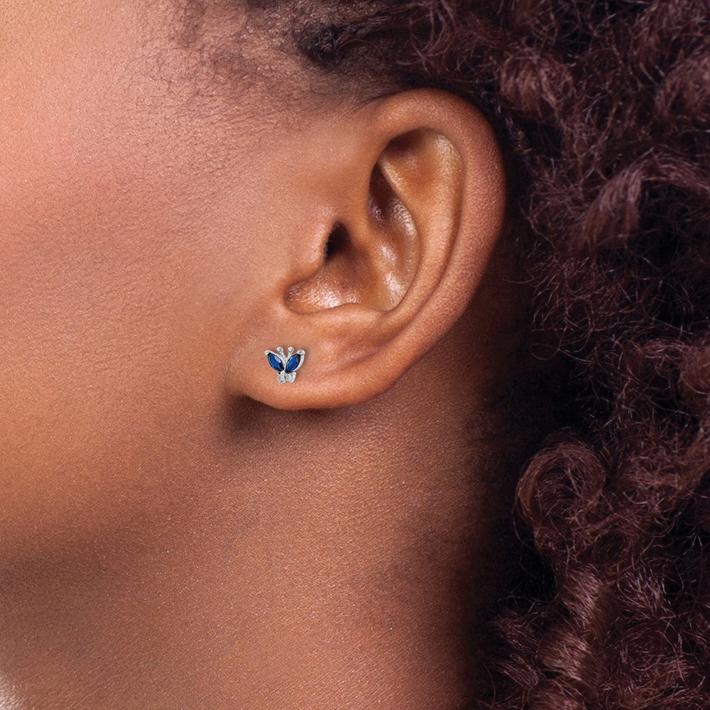 FJC Finejewelers 925 Sterling Silver Button  Blue and White CZ Butterfly Post Earrings 5 x 6 mm