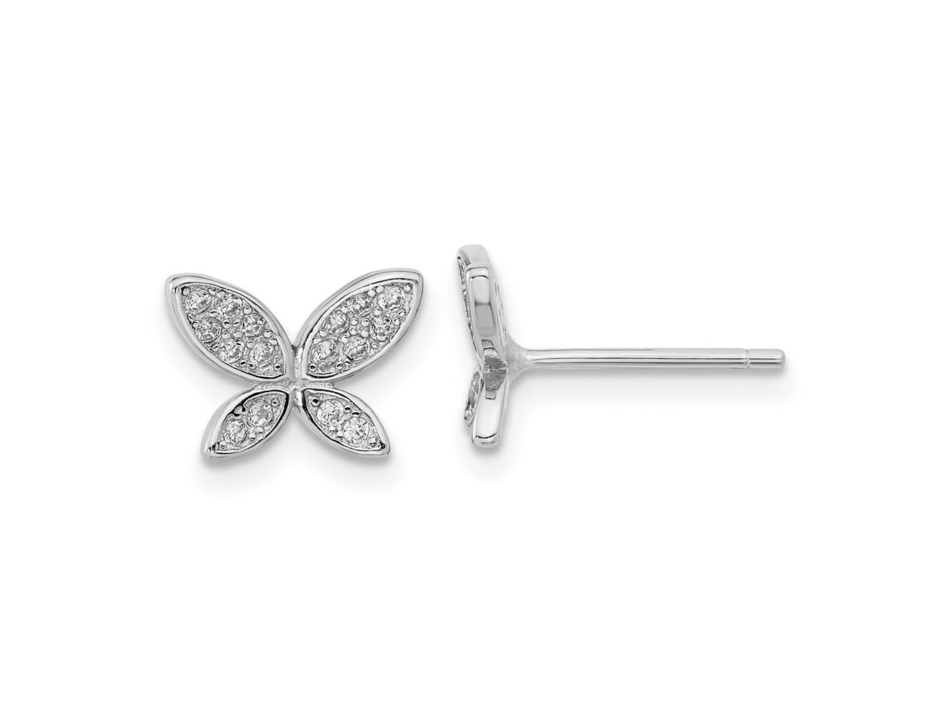 FJC Finejewelers 925 Sterling Silver Button Rhodium Plated CZ Butterfly Post Earrings 7 x 10 mm