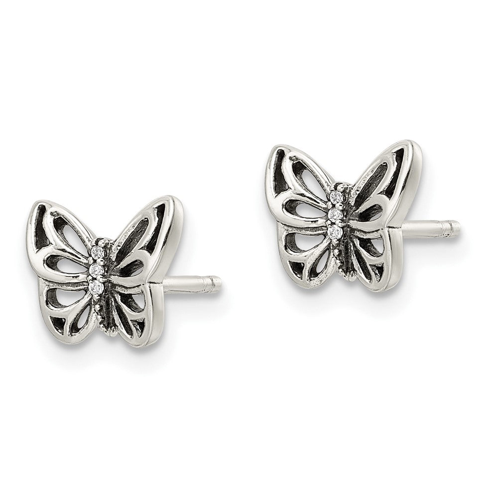 FJC Finejewelers 925 Sterling Silver Button Antiqued CZ Butterfly Post Earrings 7 x 9 mm