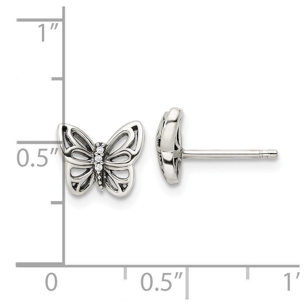 FJC Finejewelers 925 Sterling Silver Button Antiqued CZ Butterfly Post Earrings 7 x 9 mm