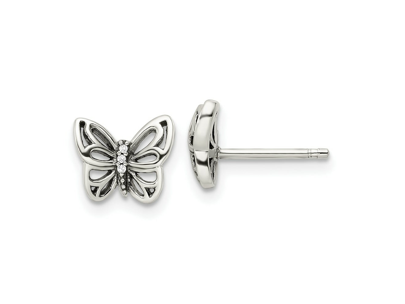 FJC Finejewelers 925 Sterling Silver Button Antiqued CZ Butterfly Post Earrings 7 x 9 mm