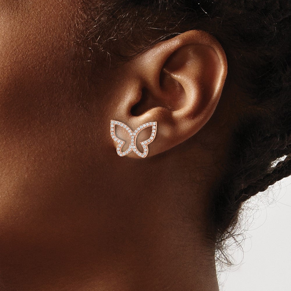 FJC Finejewelers 925 Sterling Silver Button Rose-tone CZ Open Butterfly Post Earrings 13 x 16 mm