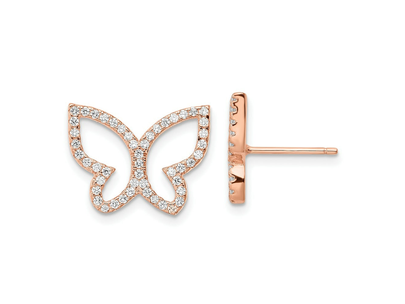 FJC Finejewelers 925 Sterling Silver Button Rose-tone CZ Open Butterfly Post Earrings 13 x 16 mm