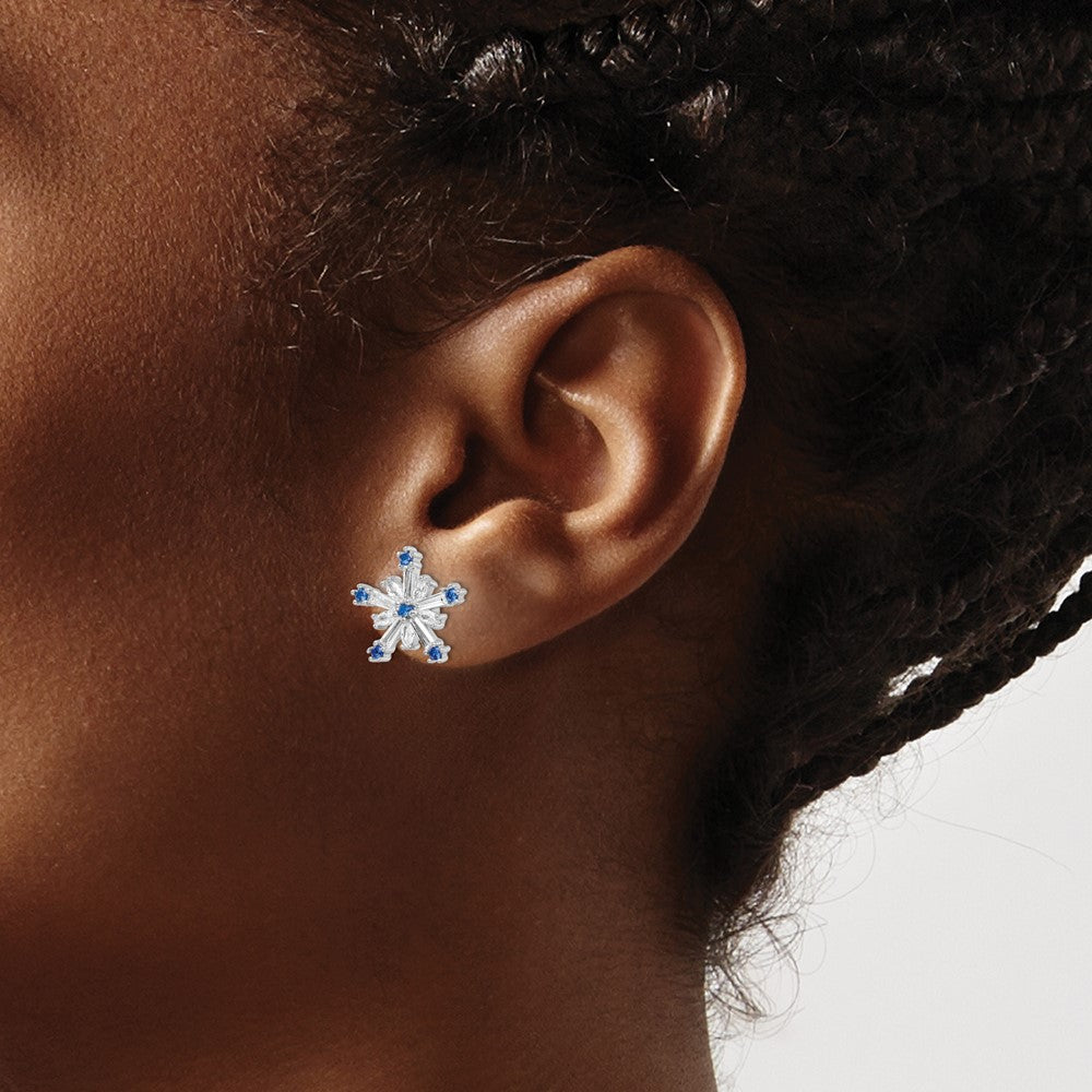 FJC Finejewelers 925 Sterling Silver Button  Polished Blue and White CZ Snowflake Post Earr 13 x 13 mm
