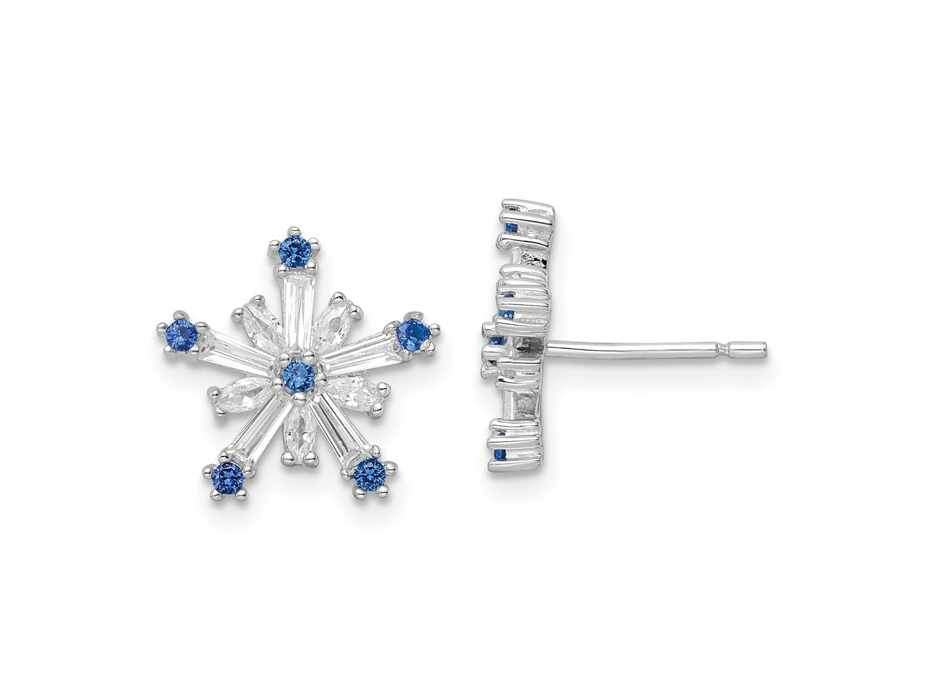 FJC Finejewelers 925 Sterling Silver Button  Polished Blue and White CZ Snowflake Post Earr 13 x 13 mm