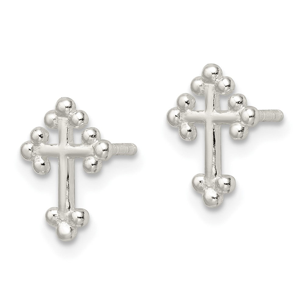 FJC Finejewelers 925 Sterling Silver Button Polished Budded Cross Post Earrings 11 x 8 mm