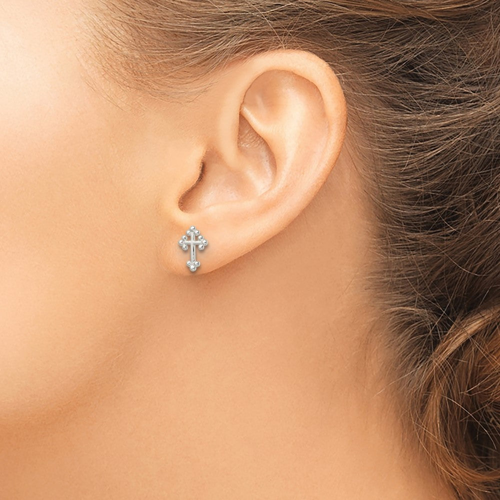 FJC Finejewelers 925 Sterling Silver Button Polished Budded Cross Post Earrings 11 x 8 mm