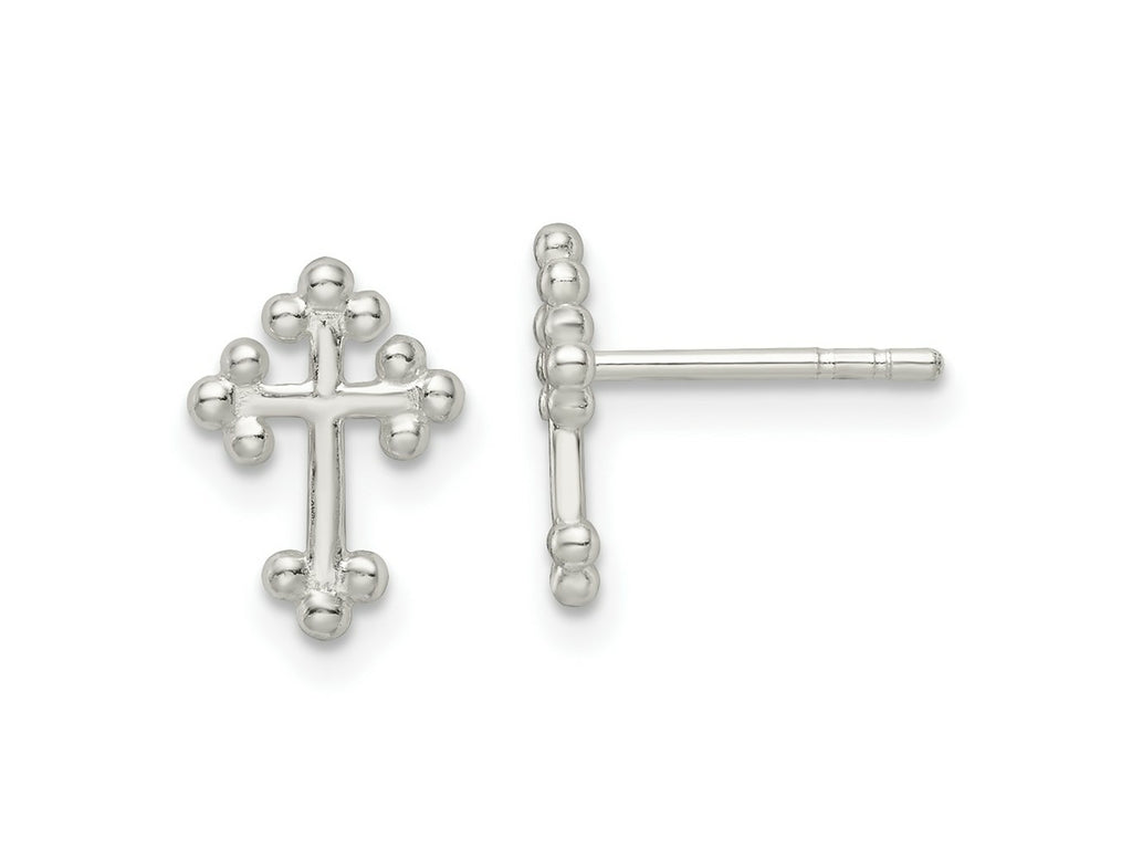 FJC Finejewelers 925 Sterling Silver Button Polished Budded Cross Post Earrings 11 x 8 mm